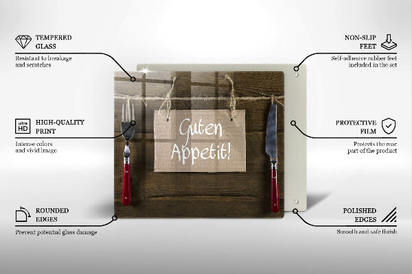 Tábua de vidro Placa Guten Apetit nos painéis