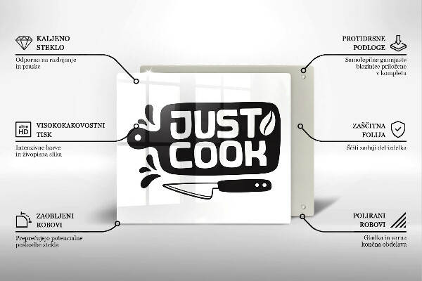 Tábua de cortar de vidro Placa de cozinha "Just Cook"
