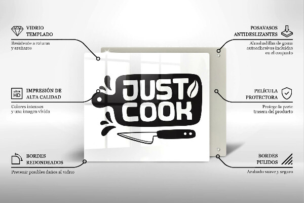 Tábua de cortar de vidro Placa de cozinha "Just Cook"