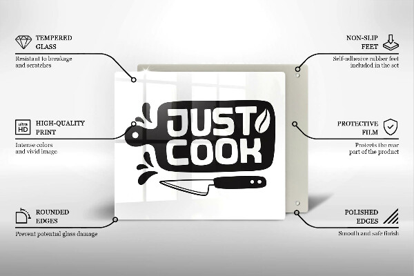 Tábua de cortar de vidro Placa de cozinha "Just Cook"