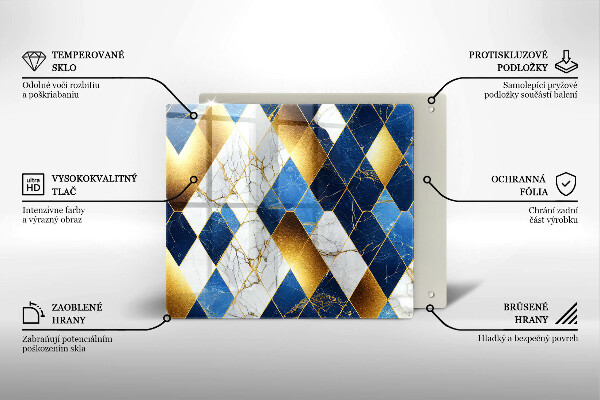 Tábua de vidro Mármore losango dourado