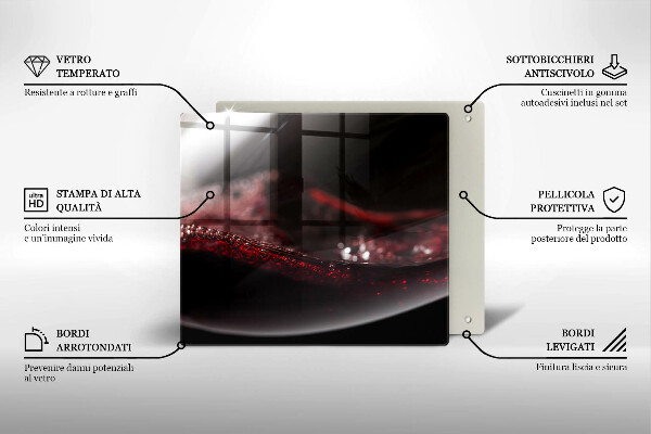 Tábua de corte de vidro Um copo de vinho tinto