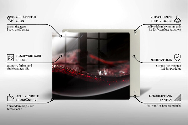 Tábua de corte de vidro Um copo de vinho tinto