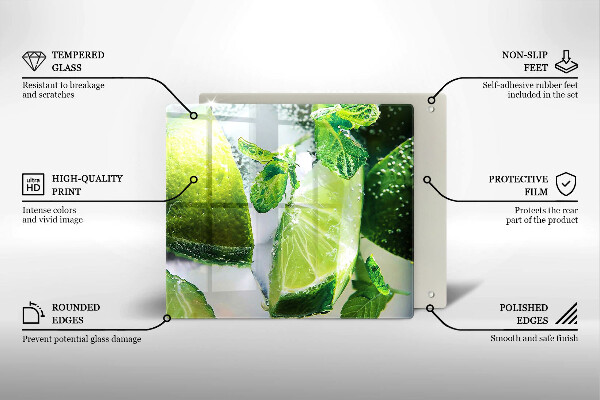 Tábua de vidro Água com limão e gelo