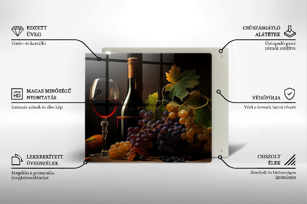 Tábua para cozinha Um copo de vinho e uvas