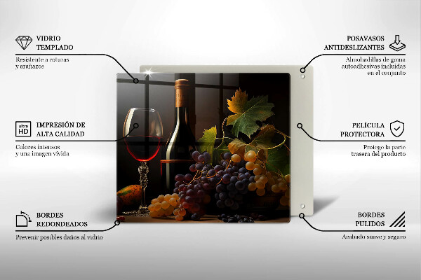 Tábua para cozinha Um copo de vinho e uvas