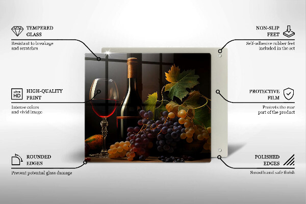 Tábua para cozinha Um copo de vinho e uvas