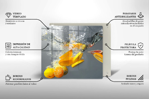 Tábua de cortar de vidro Limões em água