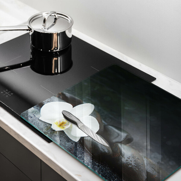 Tábua de cortar alimentos Pedras Zen de flores brancas