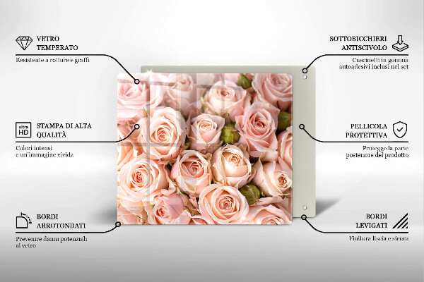 Tábua de vidro Buquê de rosas delicadas