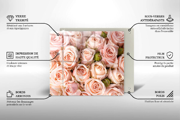 Tábua de vidro Buquê de rosas delicadas
