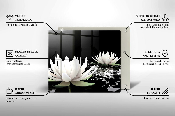 Tábua de corte de vidro Lírios brancos na água