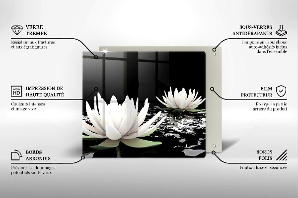 Tábua de corte de vidro Lírios brancos na água