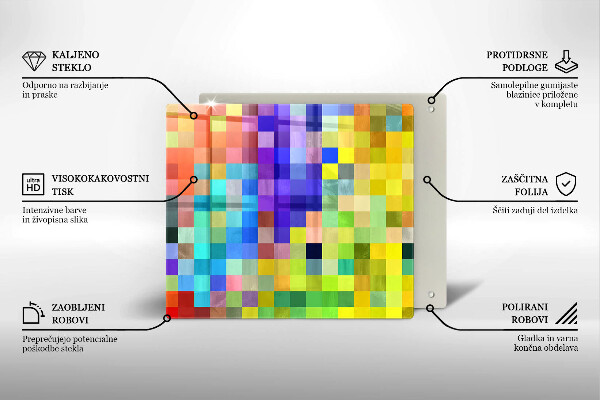 Tábua de corte de vidro Quadrados de pixels coloridos