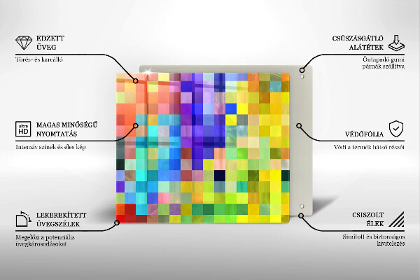 Tábua de corte de vidro Quadrados de pixels coloridos