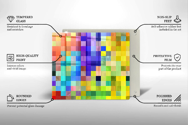 Tábua de corte de vidro Quadrados de pixels coloridos