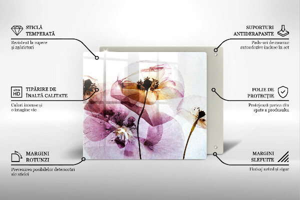 Tábua de corte de vidro Flores delicadas