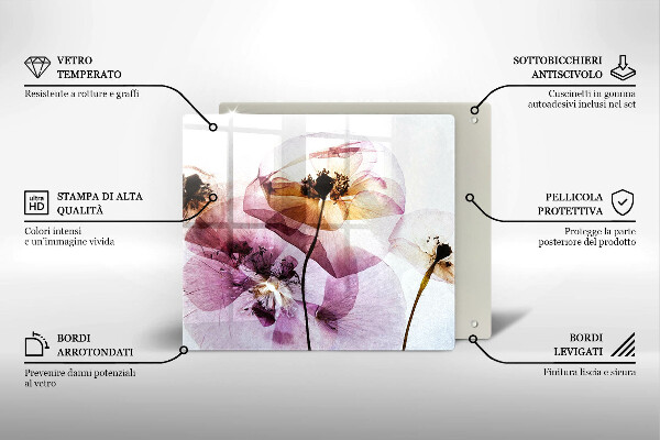 Tábua de corte de vidro Flores delicadas
