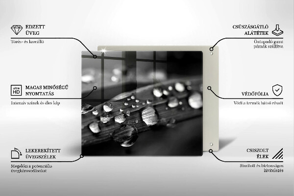 Tábua de cortar de vidro Gotas de orvalho nas folhas