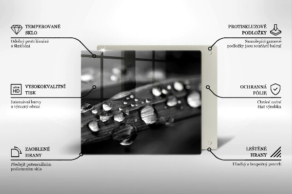 Tábua de cortar de vidro Gotas de orvalho nas folhas