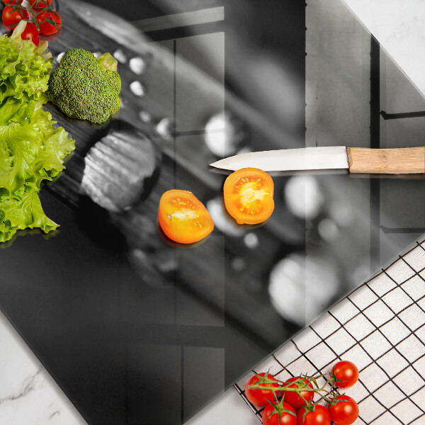 Tábua de cortar de vidro Gotas de orvalho nas folhas