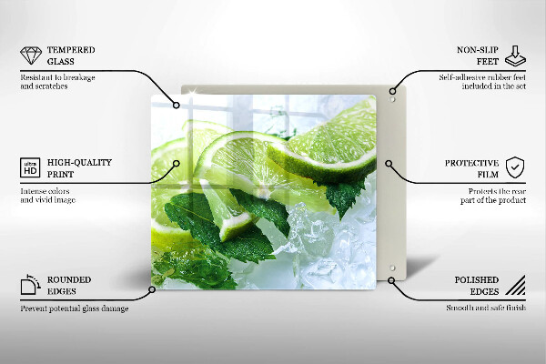 Tábua de cortar alimentos Limão, hortelã e gelo