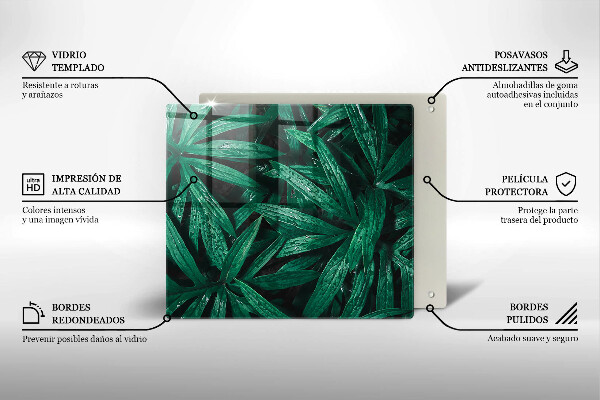 Tábua de corte de vidro Folhas de plantas