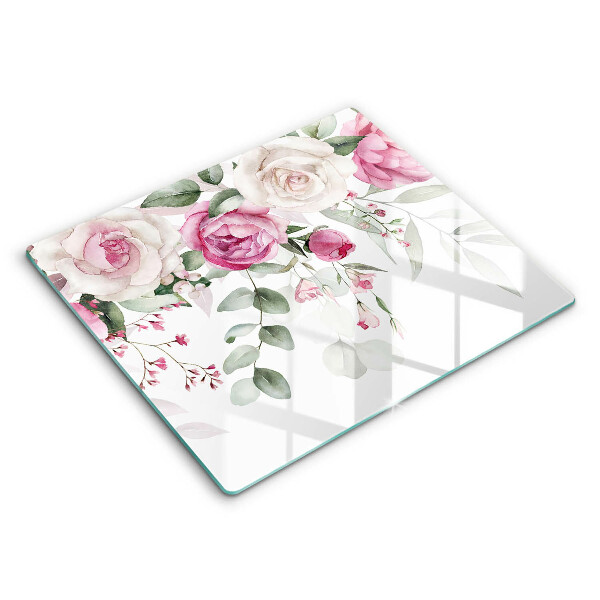 Tábua de cortar de vidro Rosas em aquarela