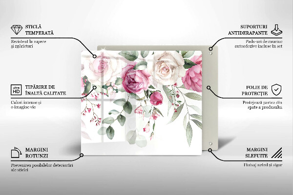 Tábua de cortar de vidro Rosas em aquarela