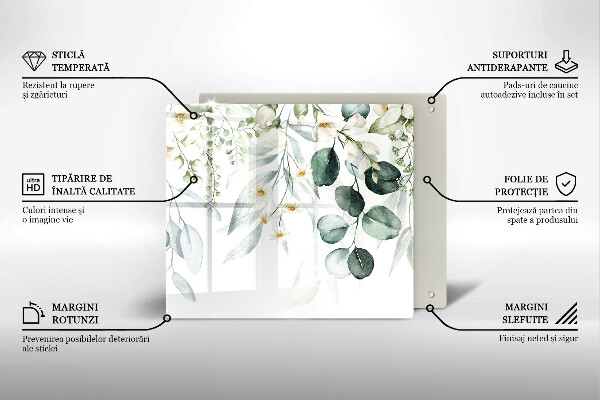 Tábua de vidro Plantas em aquarela