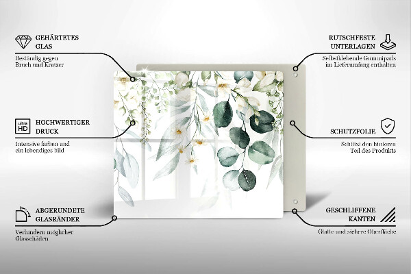 Tábua de vidro Plantas em aquarela