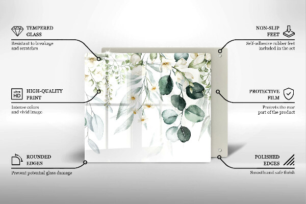 Tábua de vidro Plantas em aquarela