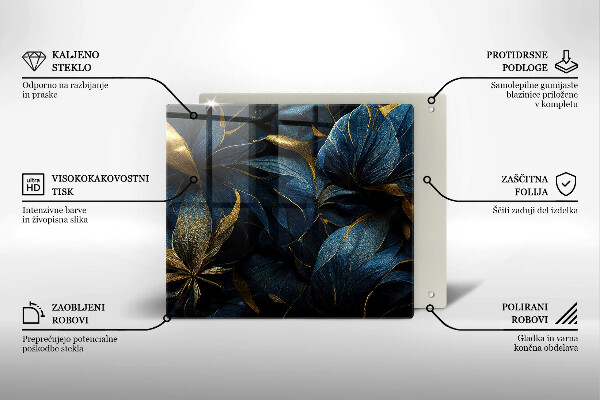 Tábua de cortar de vidro Folhas decorativas com ouro