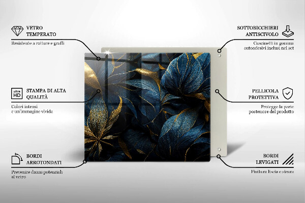 Tábua de cortar de vidro Folhas decorativas com ouro