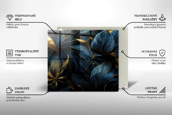 Tábua de cortar de vidro Folhas decorativas com ouro