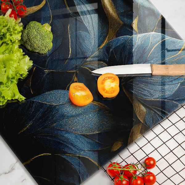 Tábua de cortar de vidro Folhas decorativas com ouro