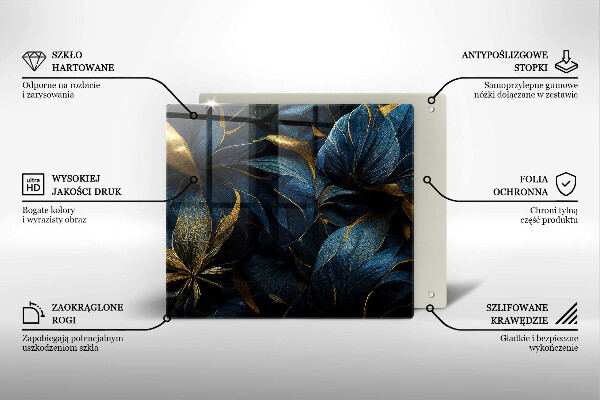 Tábua de cortar de vidro Folhas decorativas com ouro