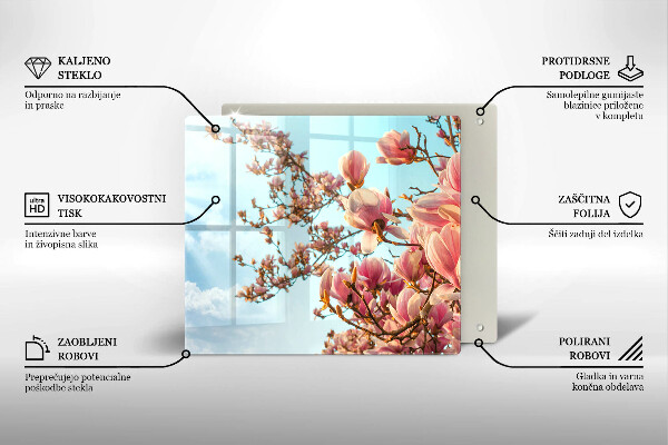 Tábua de cortar de vidro Árvore de flores rosa