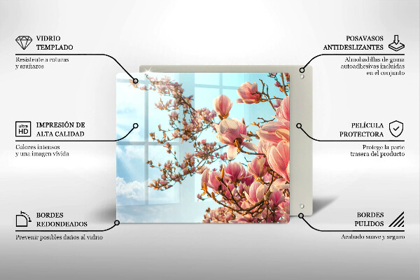 Tábua de cortar de vidro Árvore de flores rosa