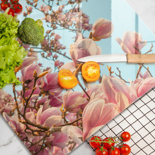 Tábua de cortar de vidro Árvore de flores rosa