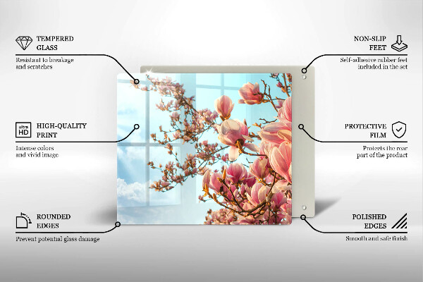 Tábua de cortar de vidro Árvore de flores rosa