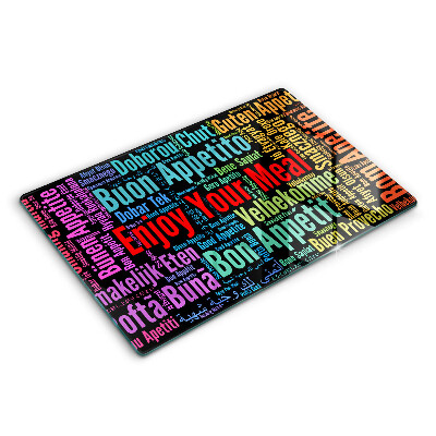 Tábua de corte de vidro Bon appetit legendas idiomas