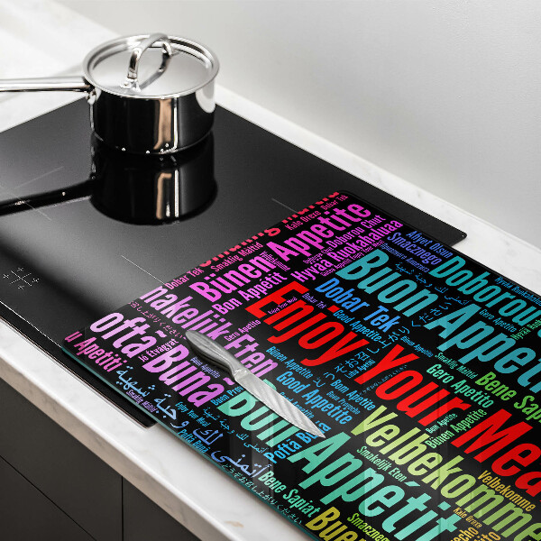 Tábua de corte de vidro Bon appetit legendas idiomas