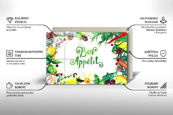 Tábua de corte de vidro A inscrição Bon Appetit