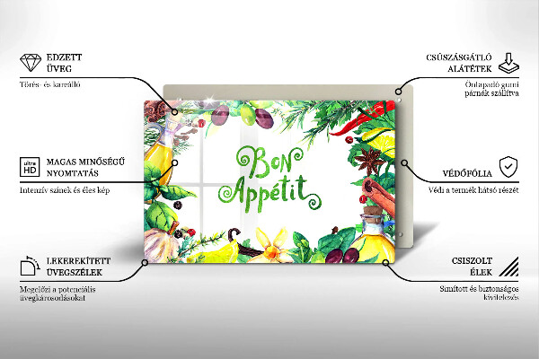 Tábua de corte de vidro A inscrição Bon Appetit