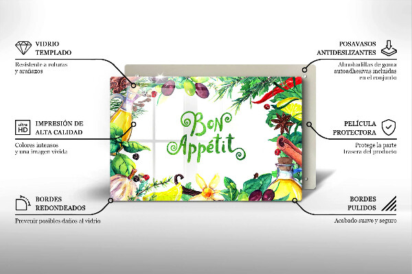 Tábua de corte de vidro A inscrição Bon Appetit