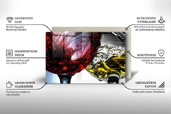 Tábua de cortar de vidro Taças de vinho