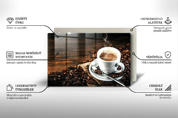 Tábua para cozinha Uma xícara e grãos de café