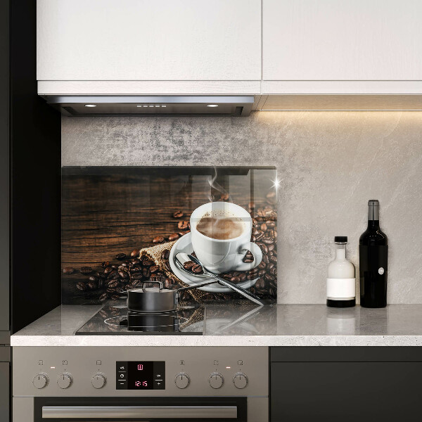 Tábua para cozinha Uma xícara e grãos de café