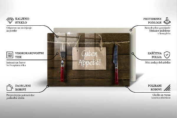 Tábua corte Sinal Guten Appetit nas placas